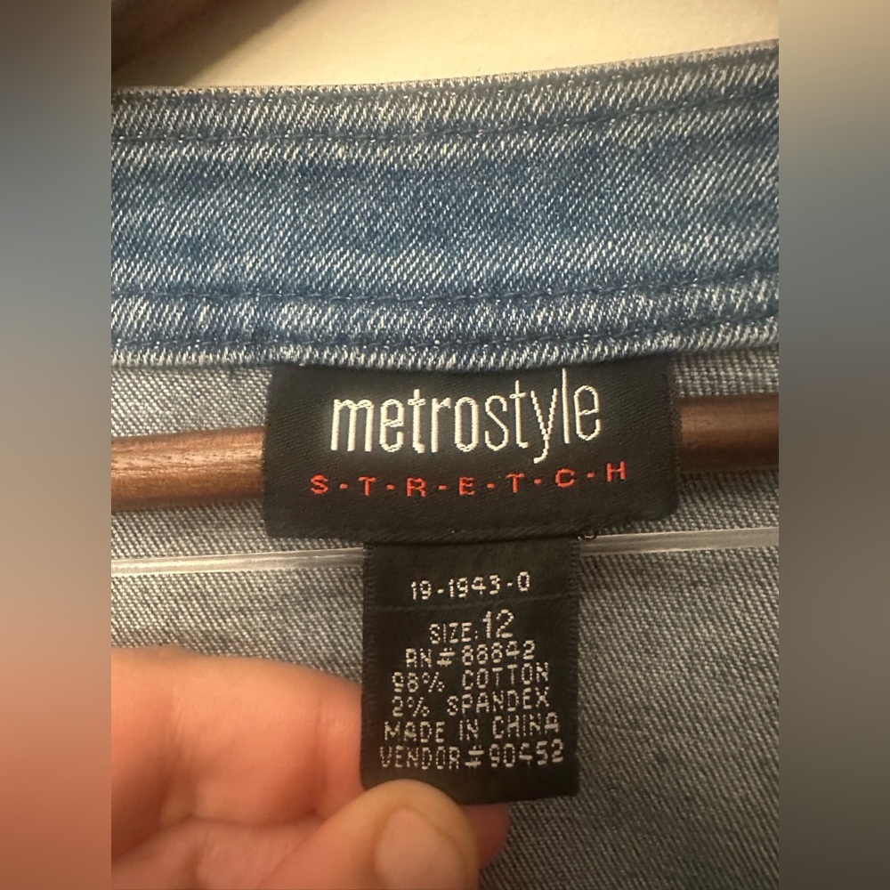 EUC Metrostyle Stretch Denim Jacket with Multicolor Gem Embellishments Size 12 - Picture 3 of 6